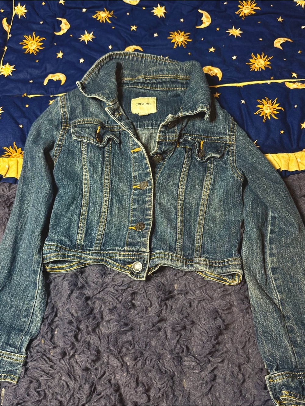 Girl’s Denim Jean Jacket Cropped Button Up Size 7/8 Cherokee